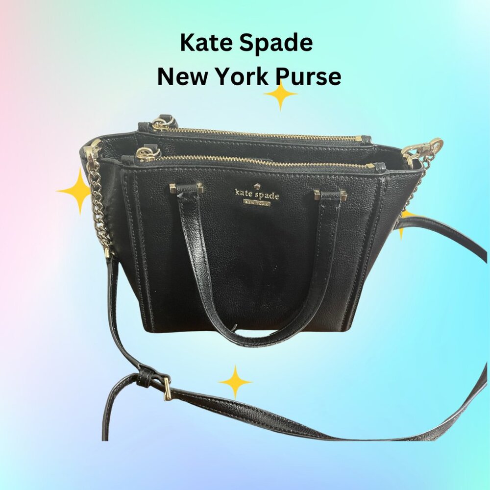 Kate Spade Patterson Drive Mini Kona Black Leather Zipper Satchel Messenger Bag